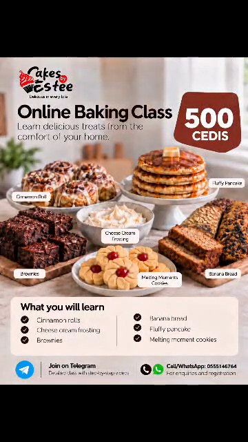 Estee’s original online baking class flyer
