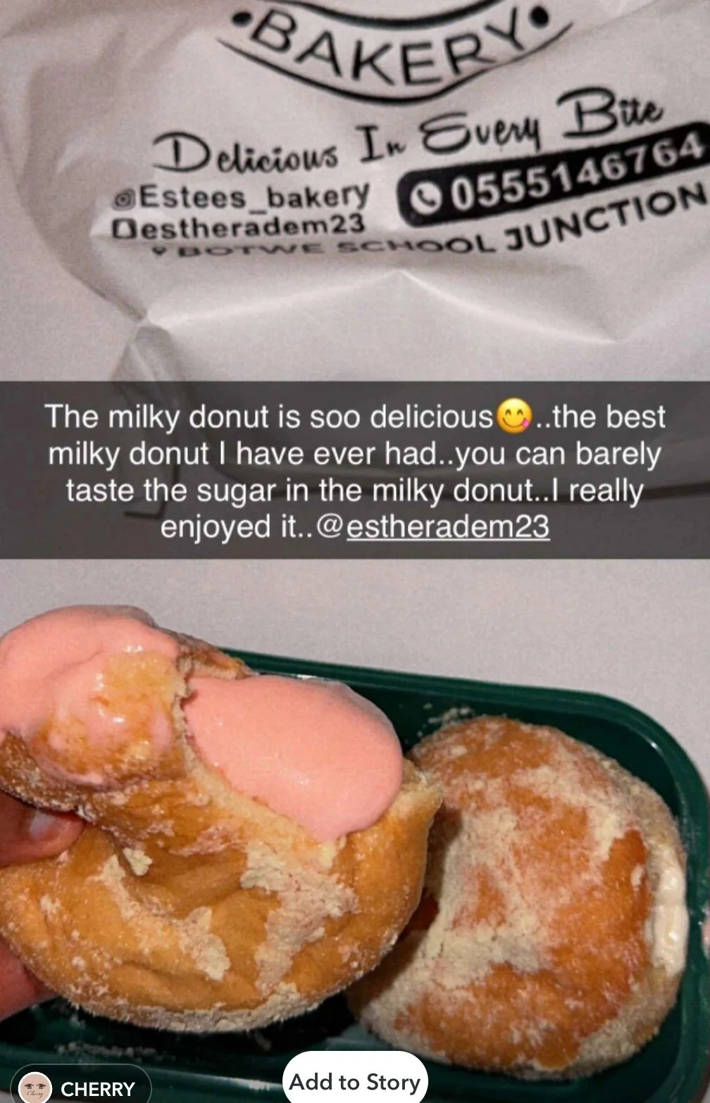 Customer story calling the milky doughnut delicious and the best they have ever had